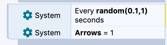 Screenshot: System> Every random(0.1, 1) seconds. System - Arrows = 1.