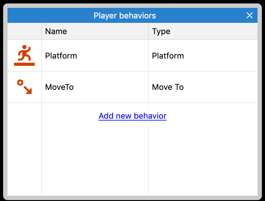 Edit behaviours panel in Construct 3.