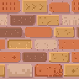 Seamlessly tiling background tile of pixel art brick wall.